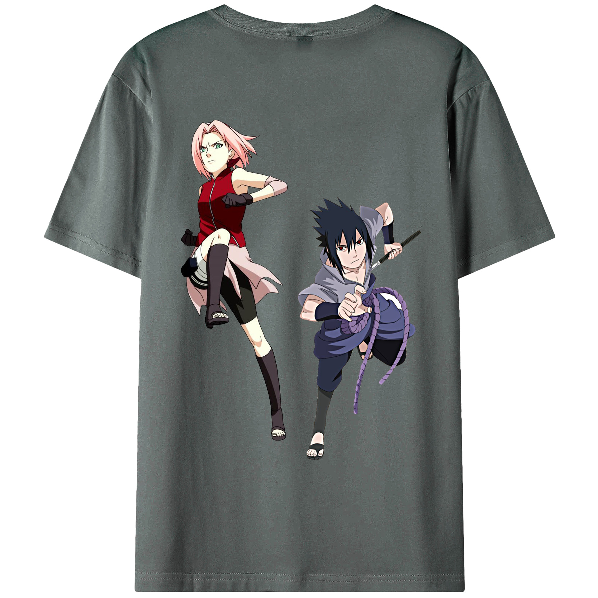 （画像用） NARUTO -ナルト- 春野サクラ Haruno Sakura 綿100％ メンズ半袖Tシャツ（バックプリント） 通気性